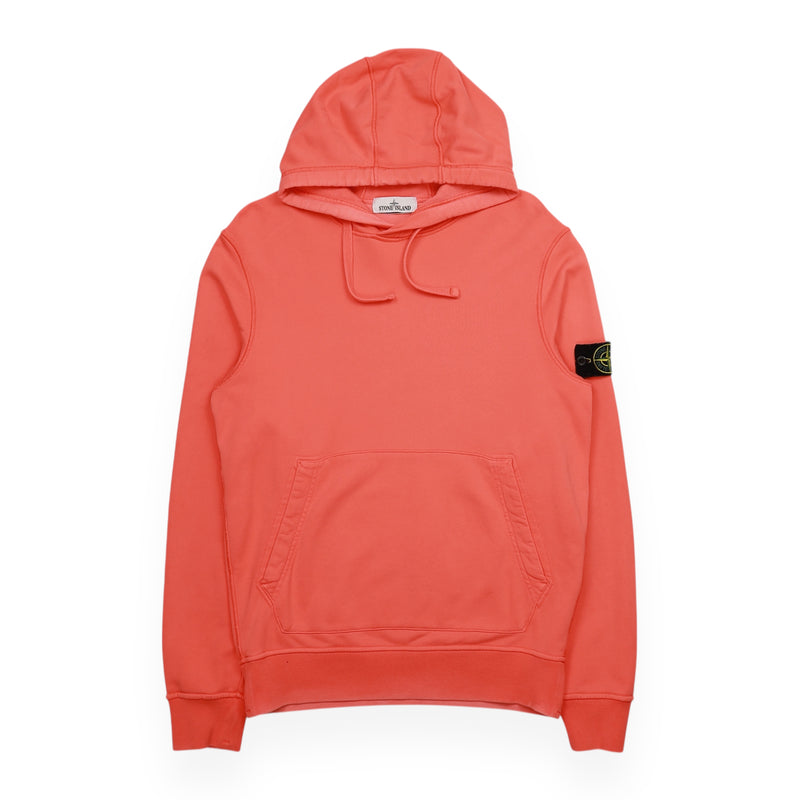 Stone Island S/S 22 Garment Dyed Popover Hoodie in Coral, front