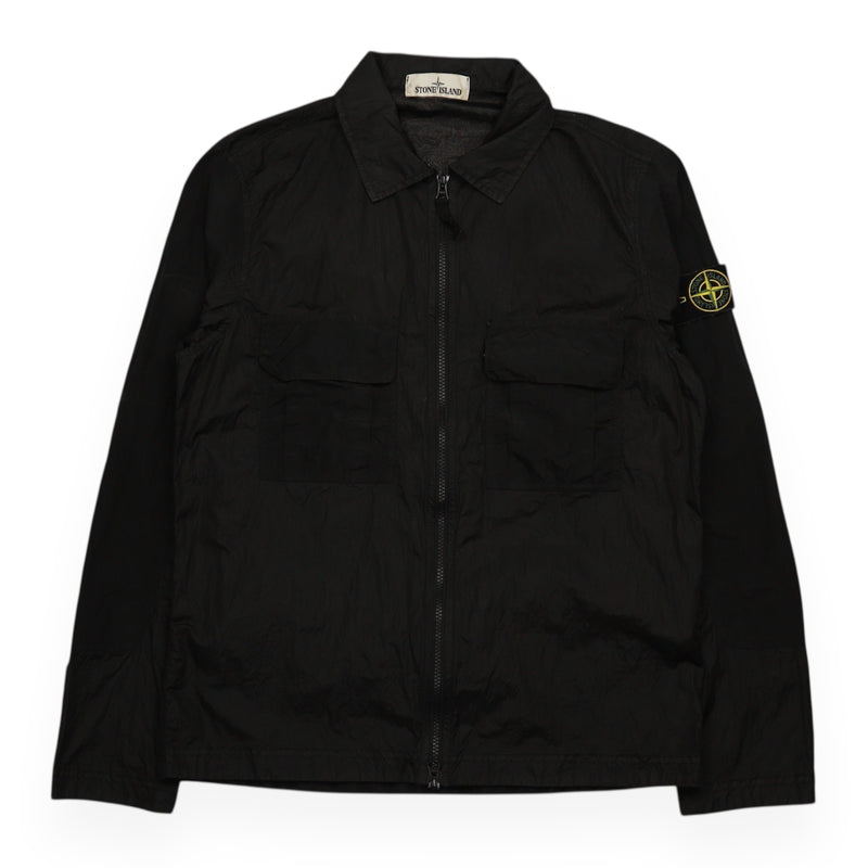 Stone Island S/S 19 Nylon Metal Ripstop Overshirt in Black, front