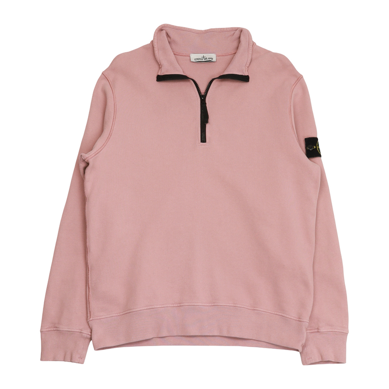 Stone Island A/W 22 Brushed Cotton Half Zip Jumper Sweatshirt in Pink, front