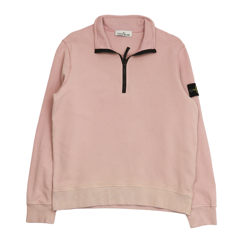 Stone Island A/W 22 Brushed Cotton Half Zip Jumper Sweatshirt in Pink, front