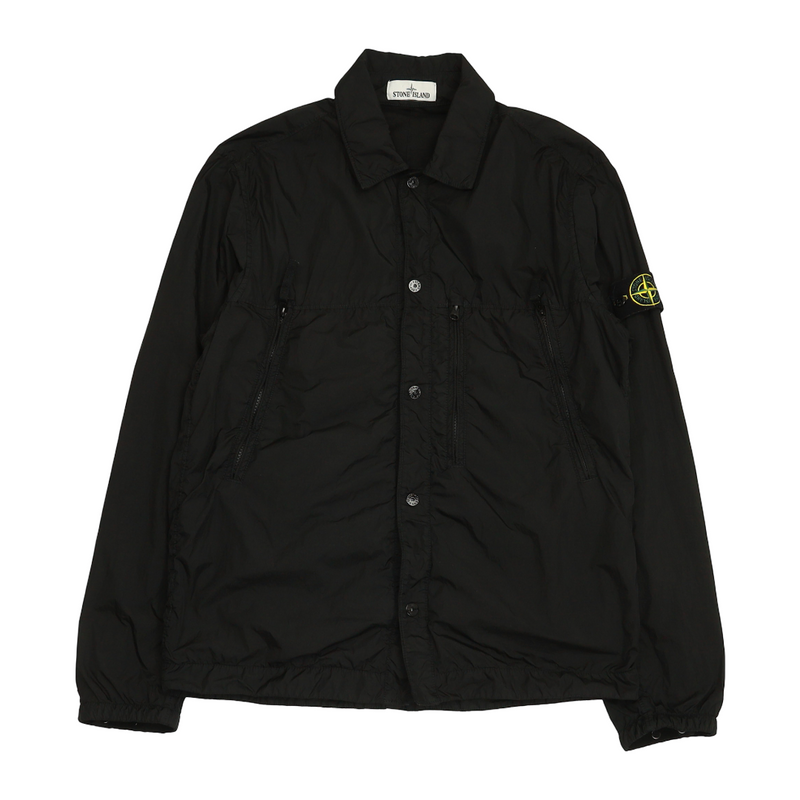 Stone Island A/W 19 Garment Dyed Crinkle Reps Overshirt in Black, front