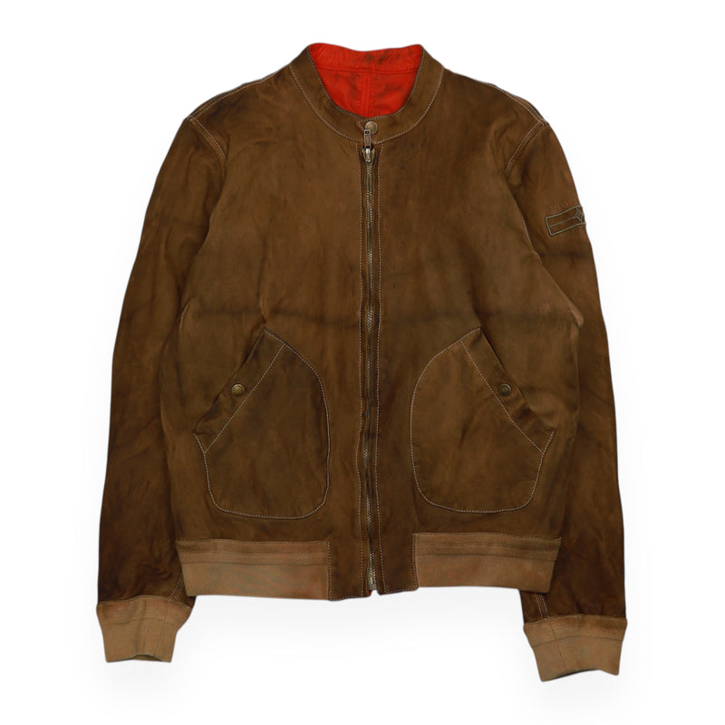 Stone Island Reversible Leather Aviation Jacket in Brown, front