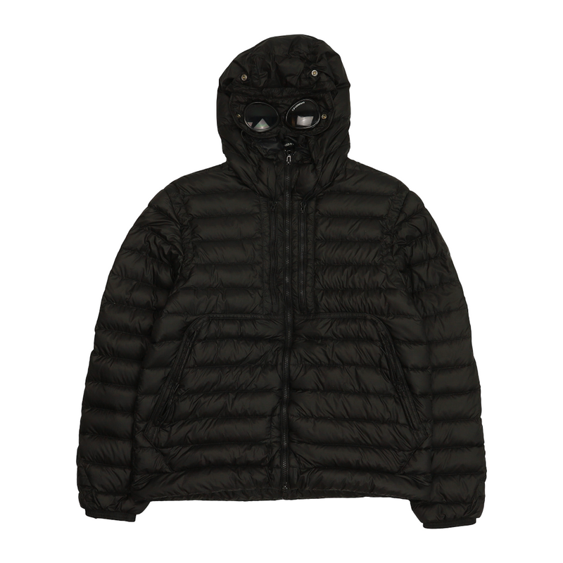 C.P. Company D.D Shell Goggle Down Puffer Jacket in Black, front