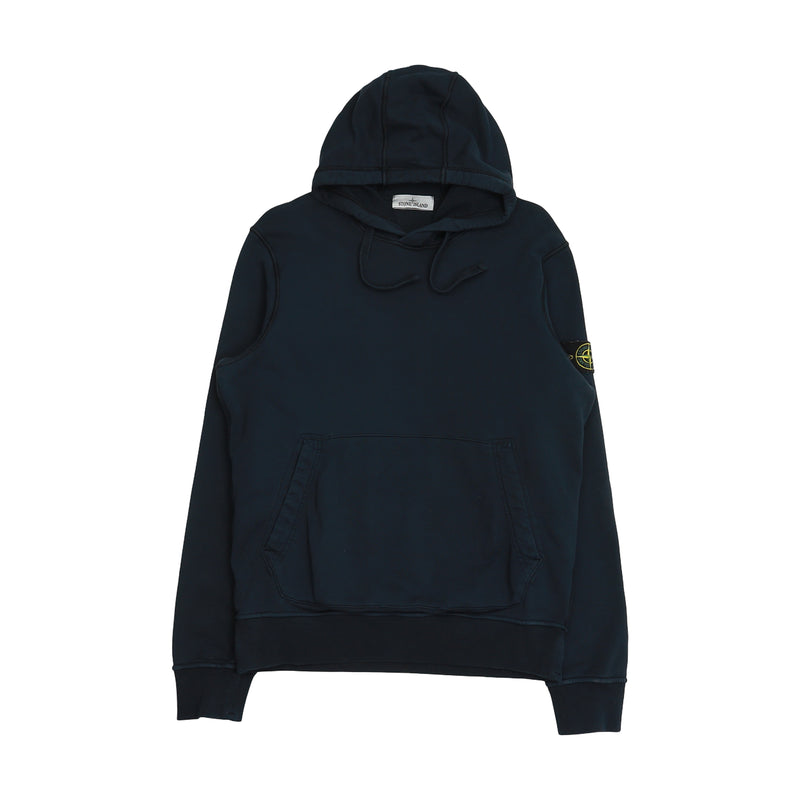 Stone Island S/S 22 Garment Dyed Popover Hoodie in Navy, front