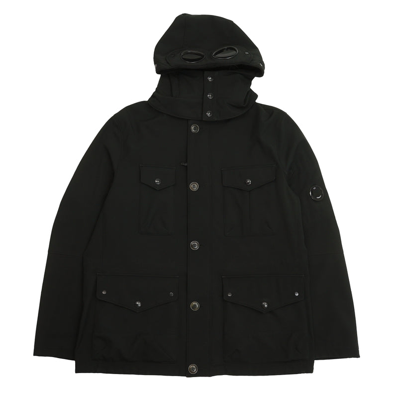 C.P. Company Soft Shell Field Goggle Jacket in Black, front
