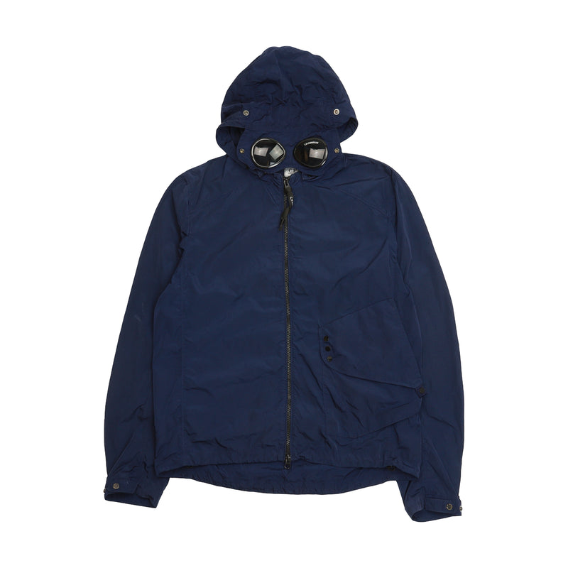 C.P. Company Garment Dyed Chrome Goggle Jacket in Blue, front