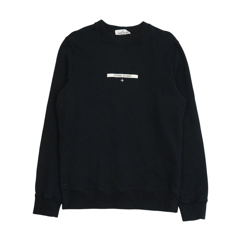 Stone Island A/W 21 Brushed Chest Logo Jumper in Navy, front