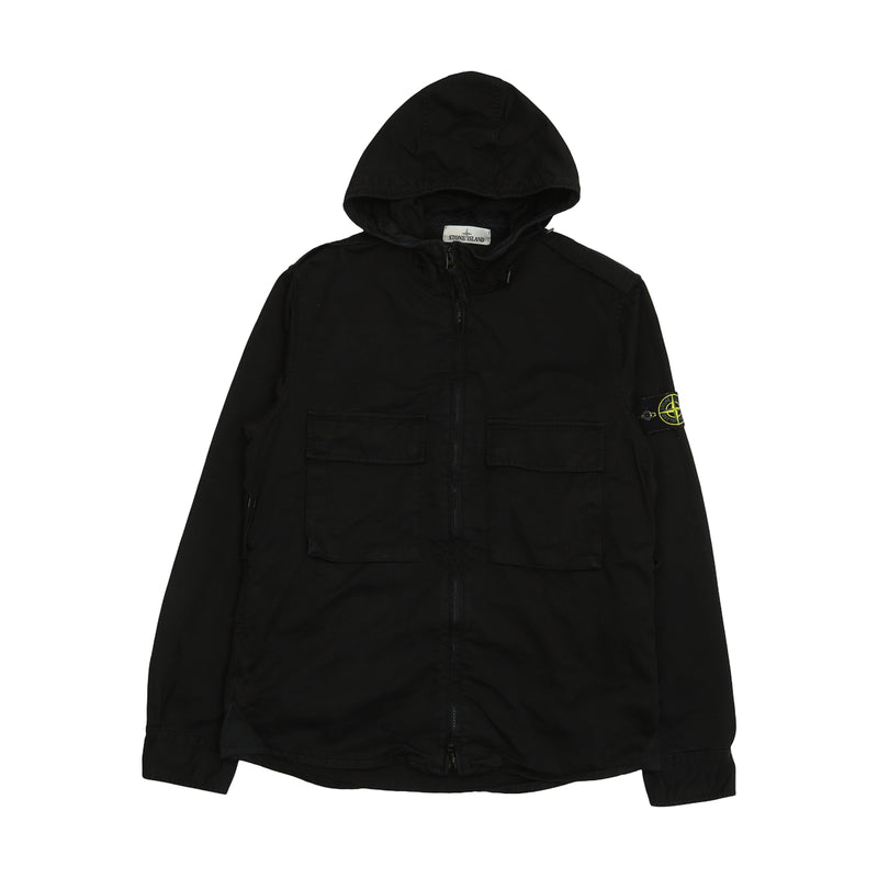 Stone Island A/W 14 Multi Pocket Thick Cotton Hooded Overshirt in Black, front