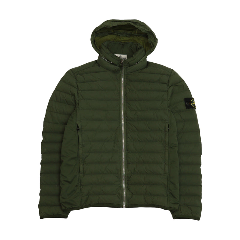 Stone Island A/W 20 Loom Woven Down Puffer Jacket in Khaki Green, front