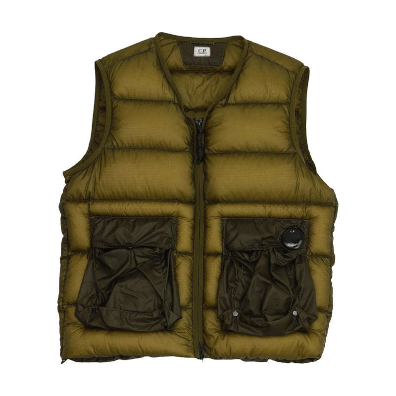 C.P. Company A/W 22 D.D. Shell Down Vest Gilet in Khaki, front