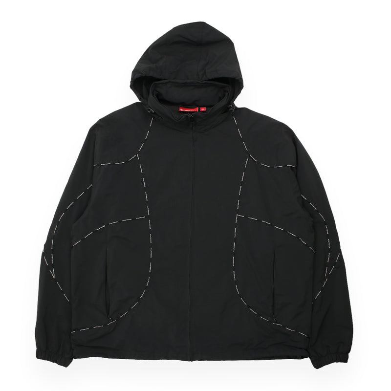 Supreme Logo Piping Hooded Jacket in Black, front