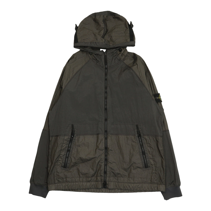 Stone Island S/S 24 Nylon Metal Watro-TC Hooded Light Jacket in Grey, front