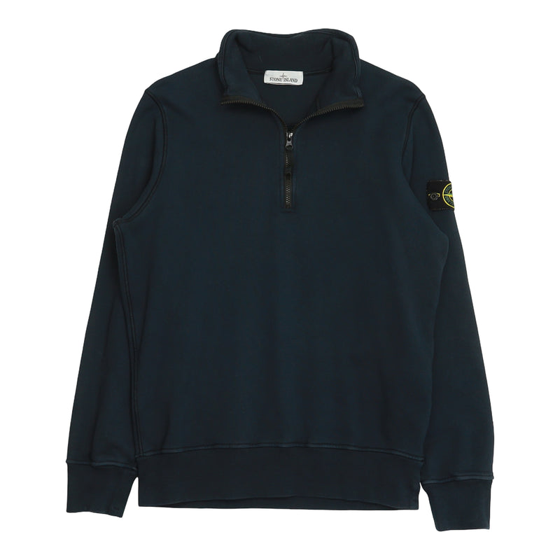 Stone Island S/S 22 Cotton Quarter Zip Jumper in Navy, front