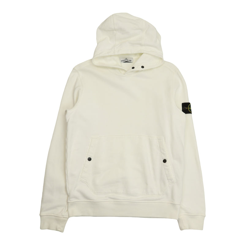 Stone Island A/W 23 Garment Dyed Popover Hoodie in White, front