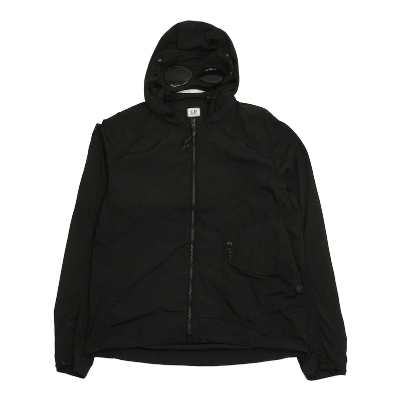 C.P. Company Garment Dyed Chrome Goggle Overshirt in Black, front