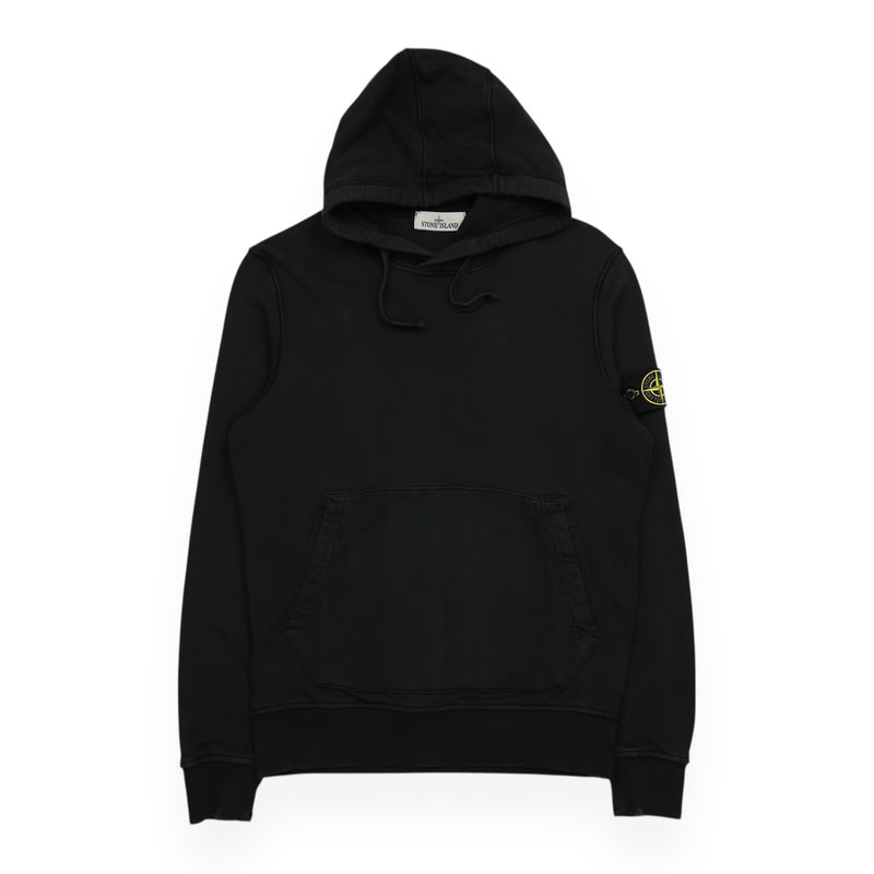 Stone Island S/S 22 Garment Dyed Popover Hoodie in Black, front