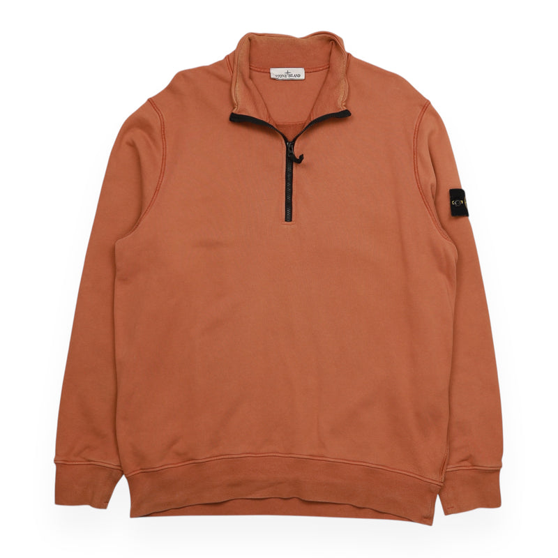 Stone Island S/S 24 Garment Dyed Half Zip Sweatshirt in Orange, front