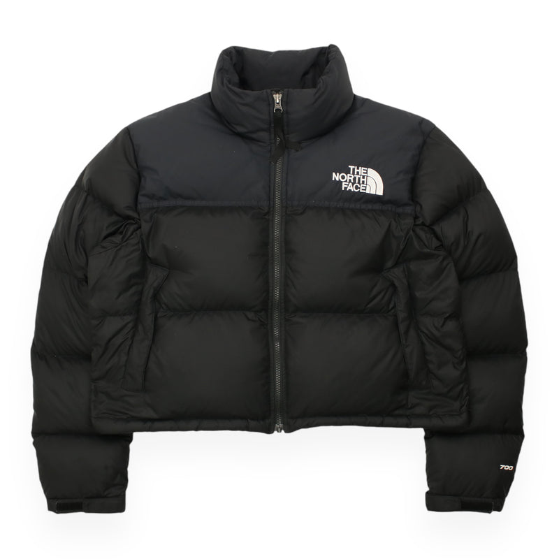 The North Face Cropped 700 Nuptse Puffer Jacket in Black, front