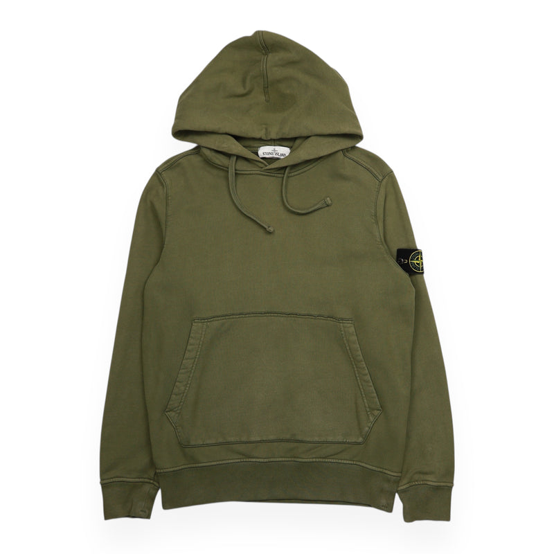 Stone Island A/W 19 Garment Dyed Popover Hoodie in Green, front