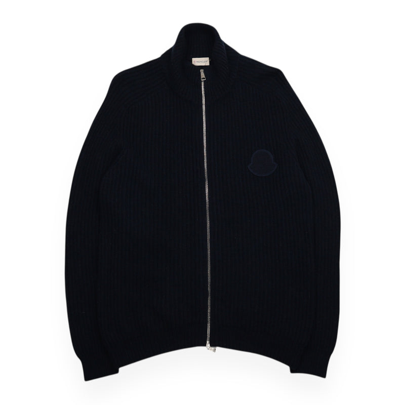 Moncler Cashmere Cardigan Tricot Jacket in Navy, front