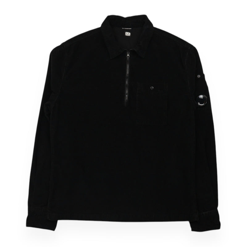 C.P. Company Corduroy Half Zip Lens Overshirt in Black, front