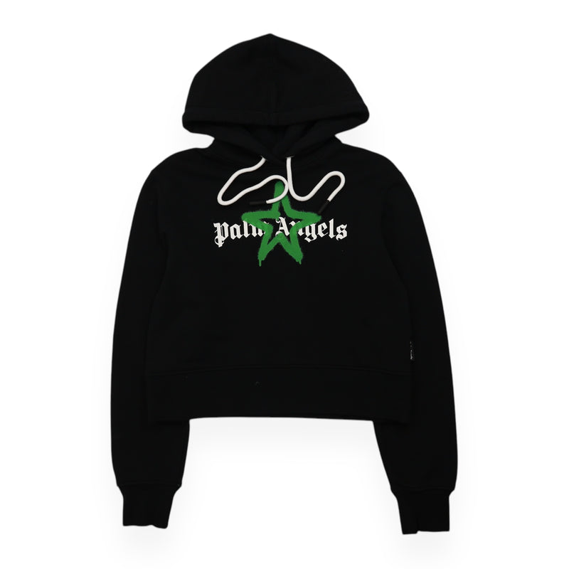 Palm Angels Cropped Star Sprayed Hoodie in Black, front