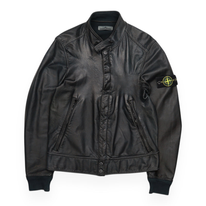 Stone Island S/S 14 Leather Felpa Jacket in Black, front