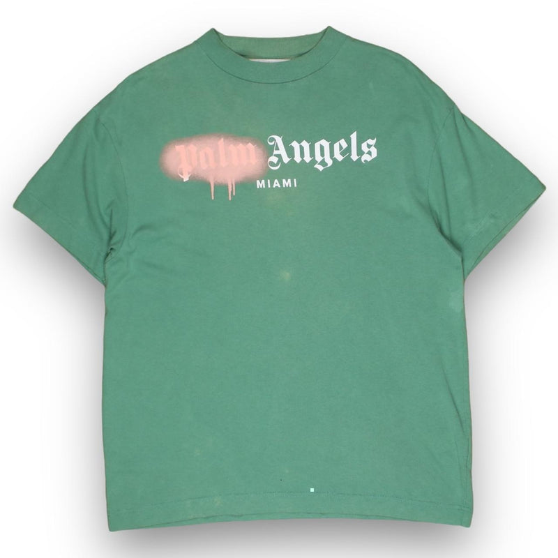 Palm Angels Spray Print Miami T-Shirt in Green, front