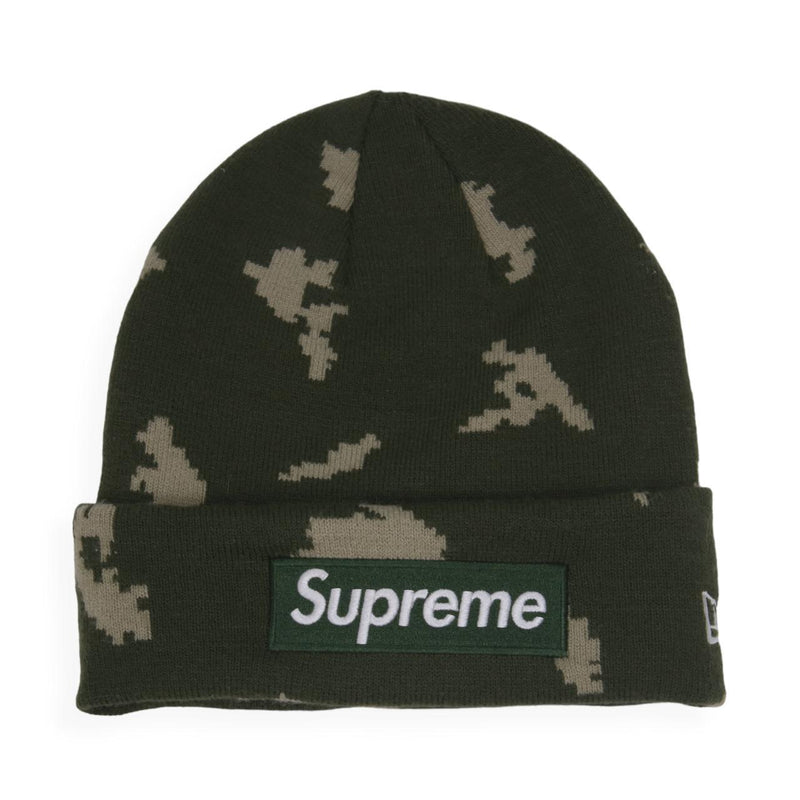 Supreme New Era Box Logo Russian Beanie Hat in Green, front