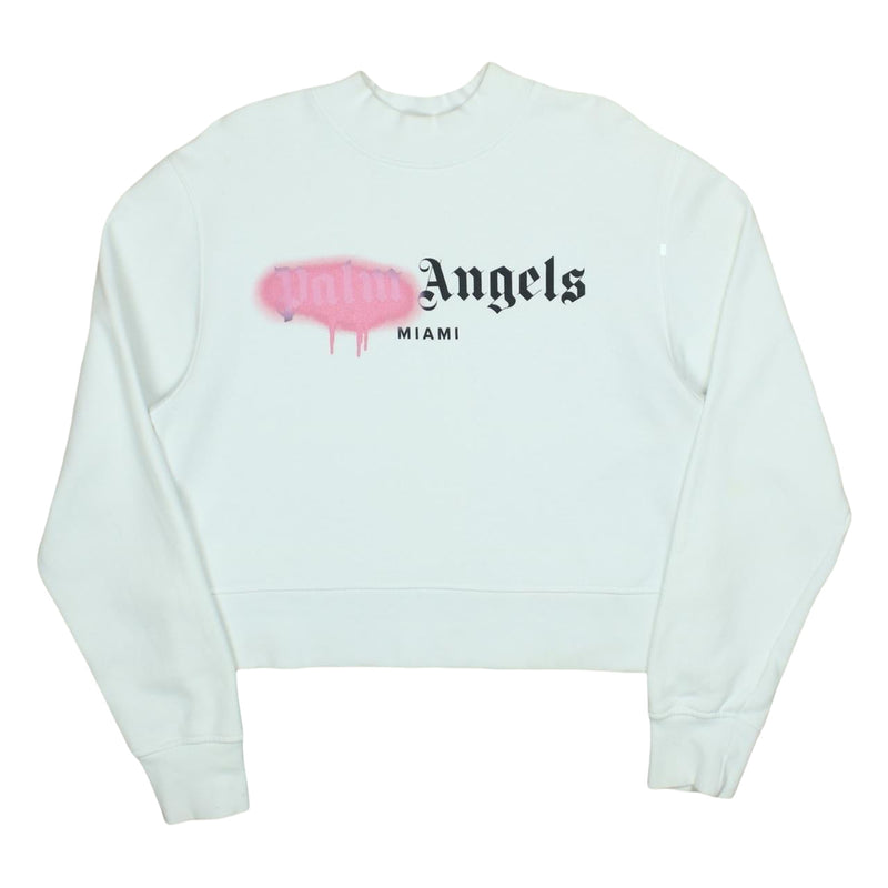 Palm Angels Cropped Miami Sweatshirt in White, back