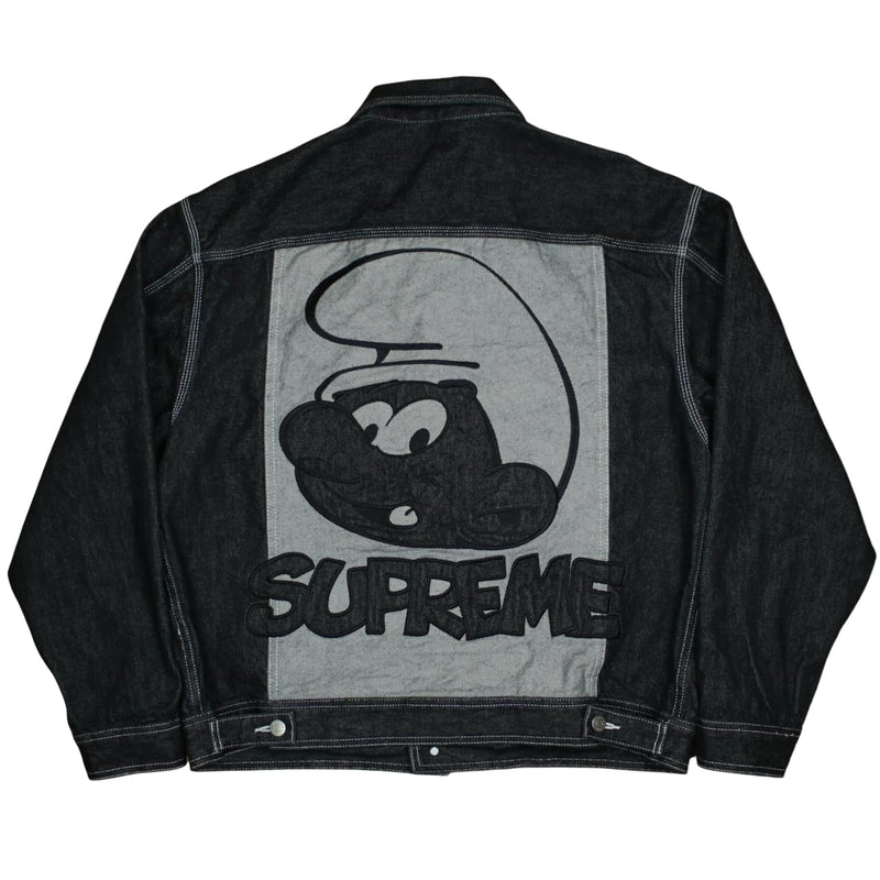 Supreme Smurfs Denim Trucker Jacket in Black, front