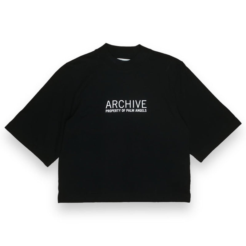 Palm Angels Cropped Archive T-Shirt in Black, front